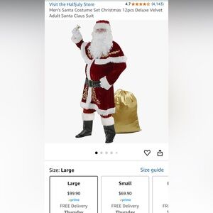 Santa Claus Costume with Gold Sack Brand New